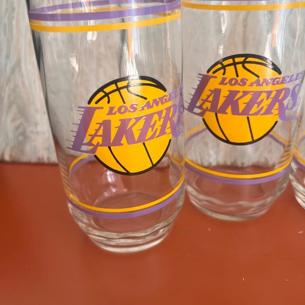 Vintage Los Angeles Lakers‎ Drinking Glasses Set of 4 Purple Gold NBA Highball